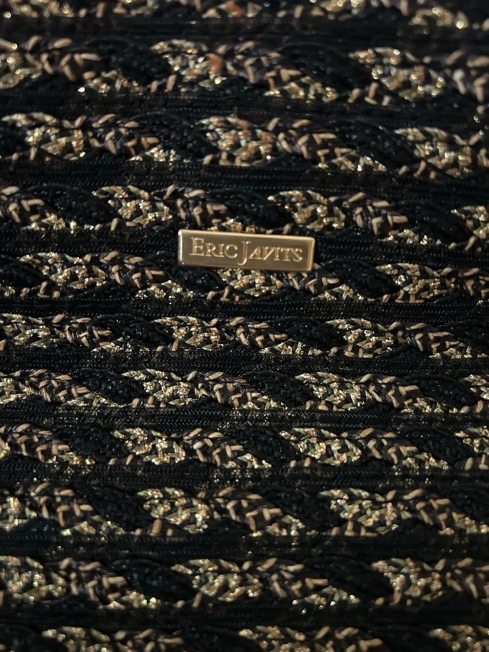 Eric Javits Squishee Elegant Black & Gold Woven Tote Bag - Designer Style